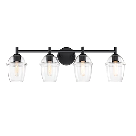 Designers Fountain Summer Jazz 32 in. 4-Light Matte Black Vanity Light with Clear Glass Shades for Bathrooms D310M-4B-MB